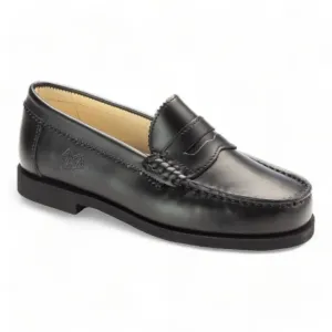2525 - Black Polished Leather Girls School Loafer