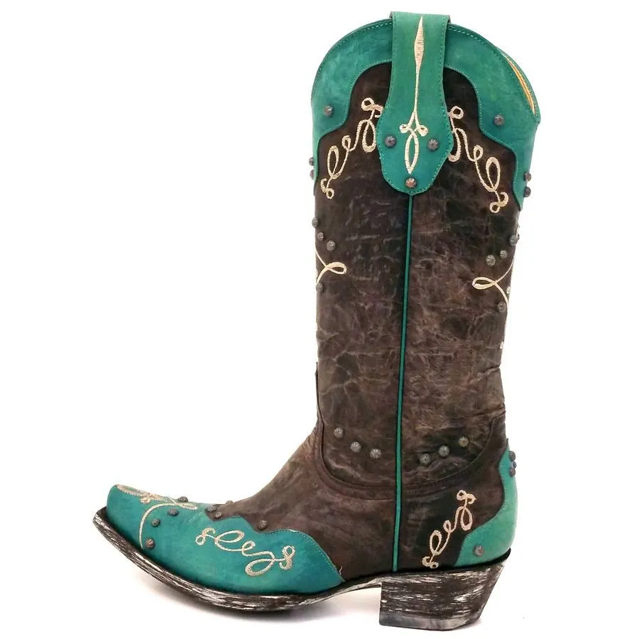 Alissa 13" Vesuvio Turquoise and Chocolate Boots