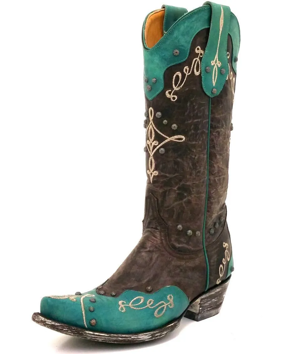 Alissa 13" Vesuvio Turquoise and Chocolate Boots