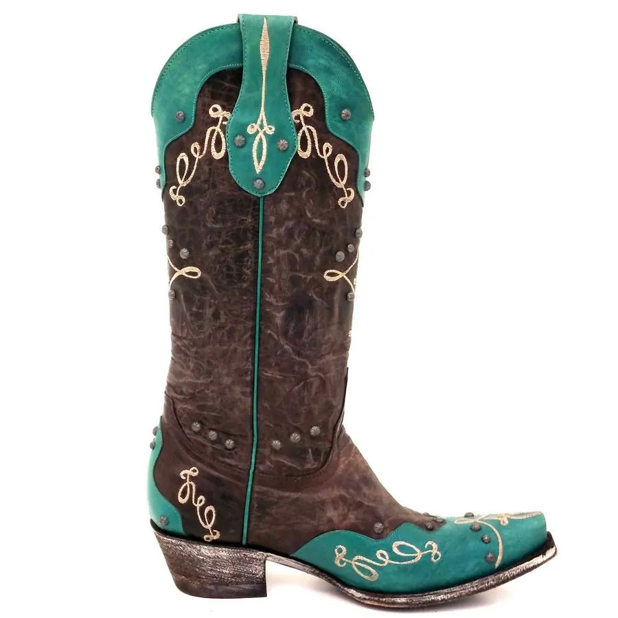 Alissa 13" Vesuvio Turquoise and Chocolate Boots