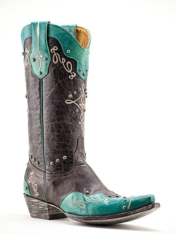 Alissa 13" Vesuvio Turquoise and Chocolate Boots