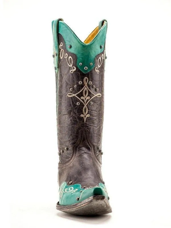 Alissa 13" Vesuvio Turquoise and Chocolate Boots