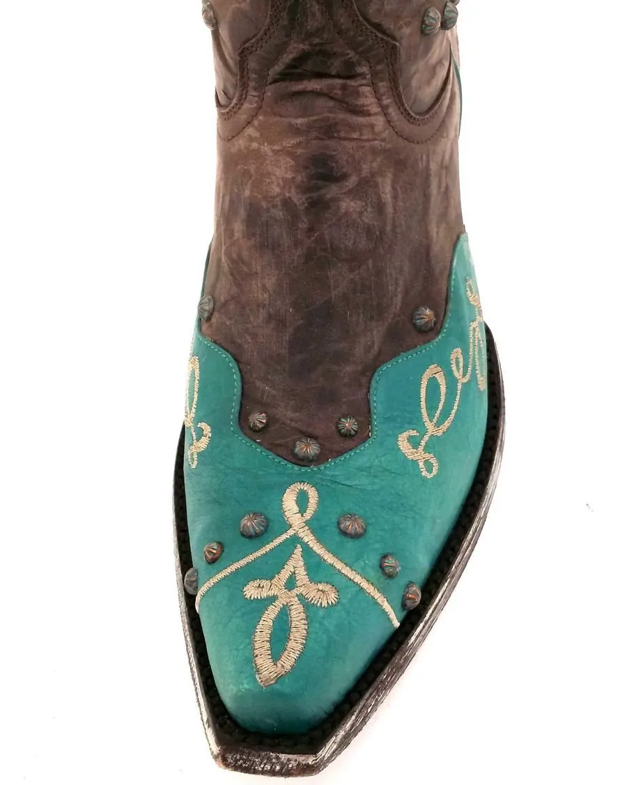 Alissa 13" Vesuvio Turquoise and Chocolate Boots