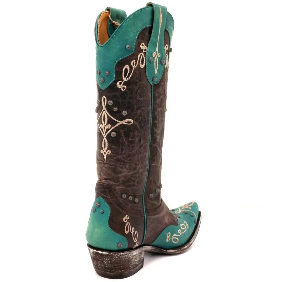 Alissa 13" Vesuvio Turquoise and Chocolate Boots