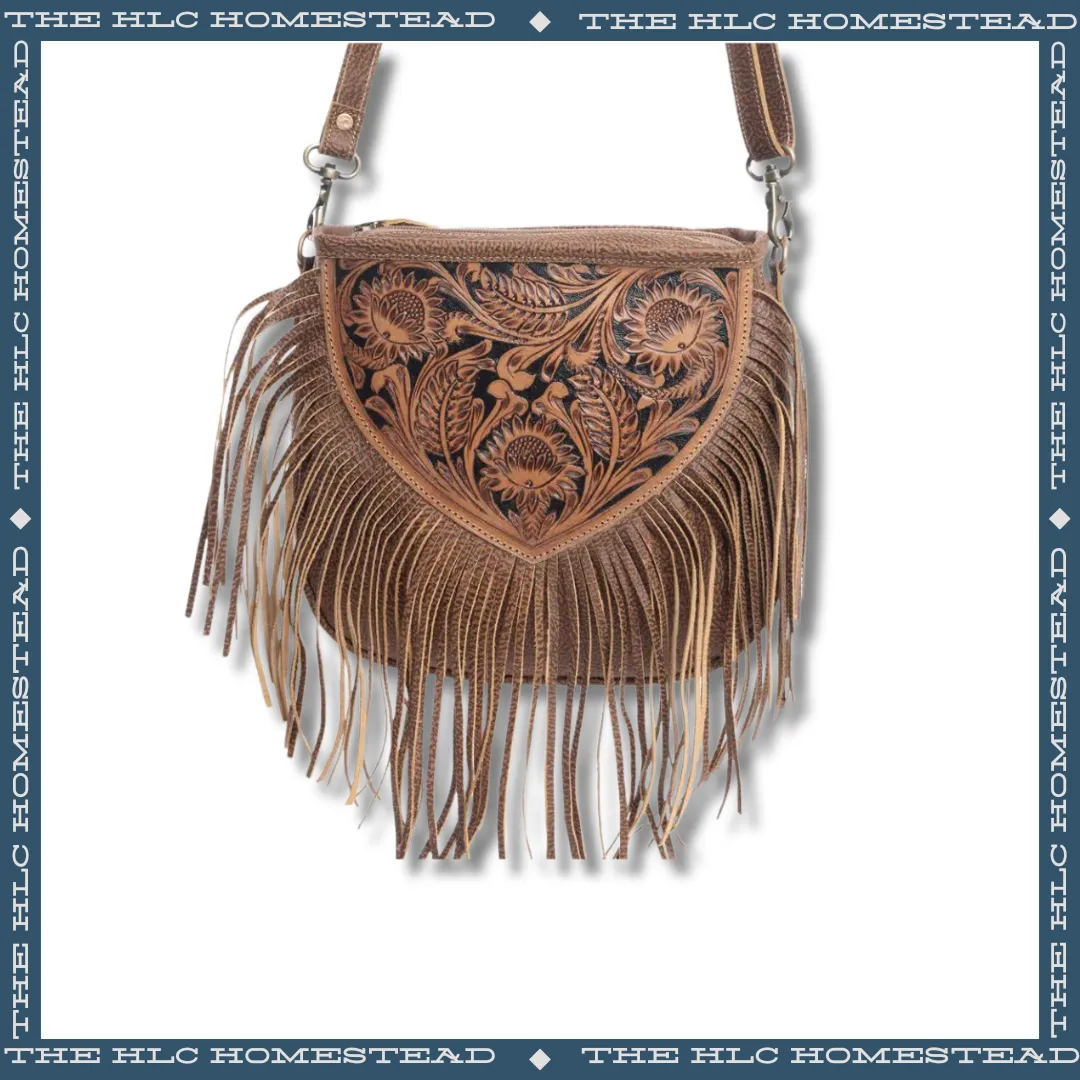 Artisanal Boho Chic Leather Fringe Crossbody Bag