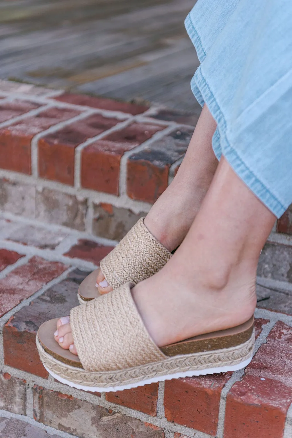 Beige Espadrille Platform Slip On Sandals