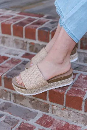 Beige Espadrille Platform Slip On Sandals