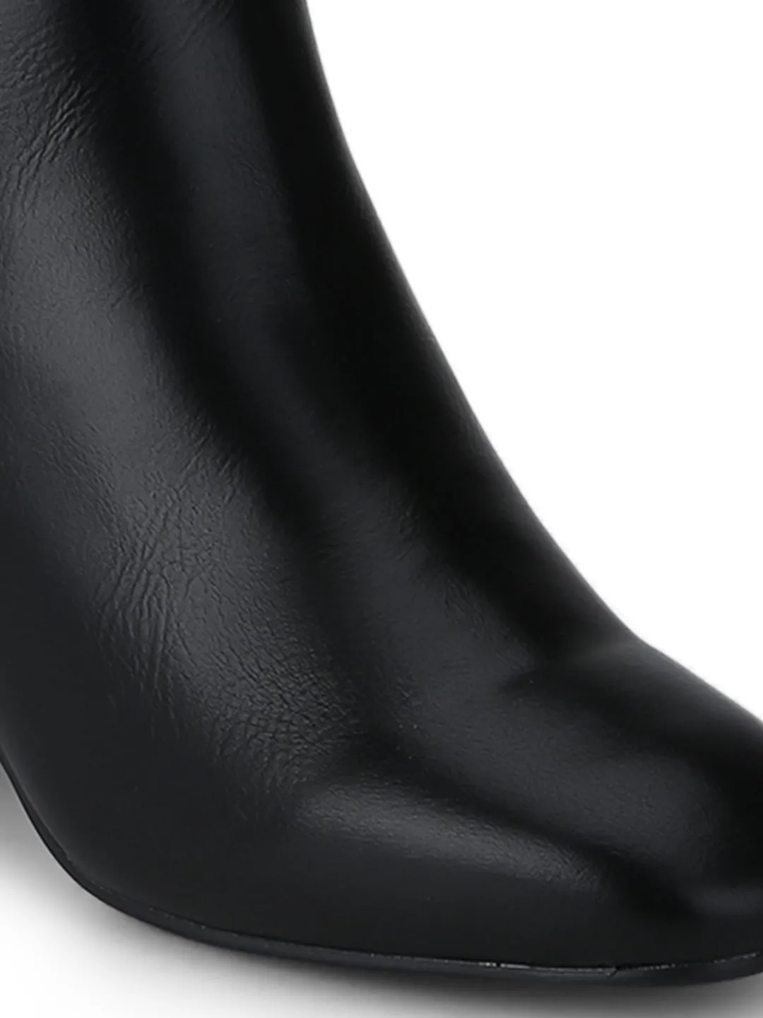 Black PU Block Heel Ankle Length Boots
