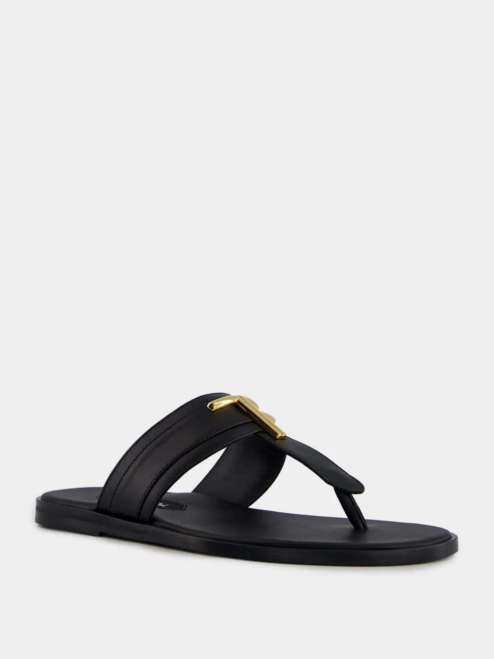 Black Smooth Leather Sandals