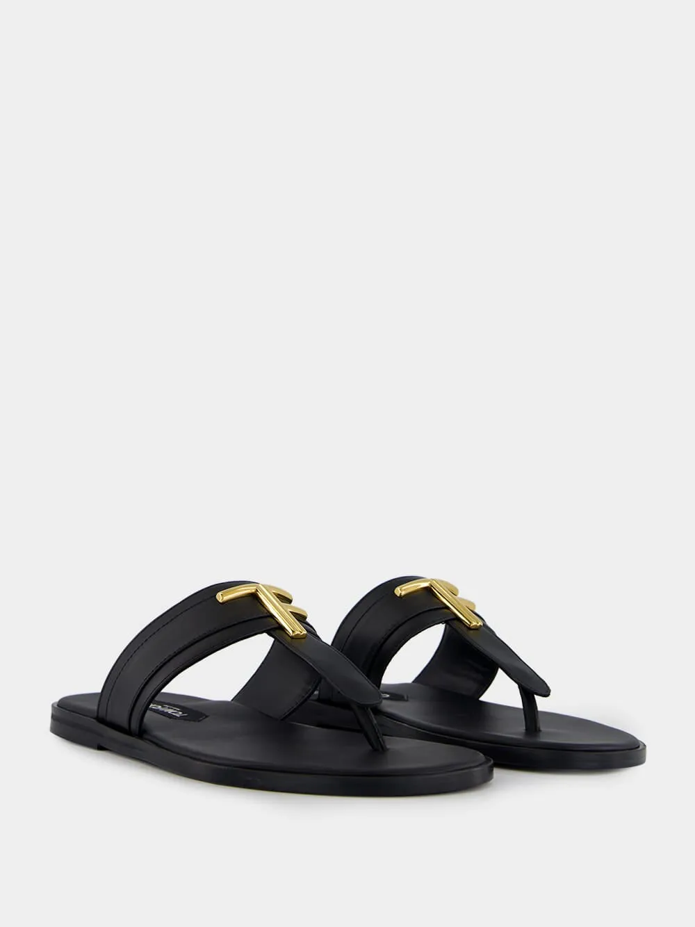 Black Smooth Leather Sandals