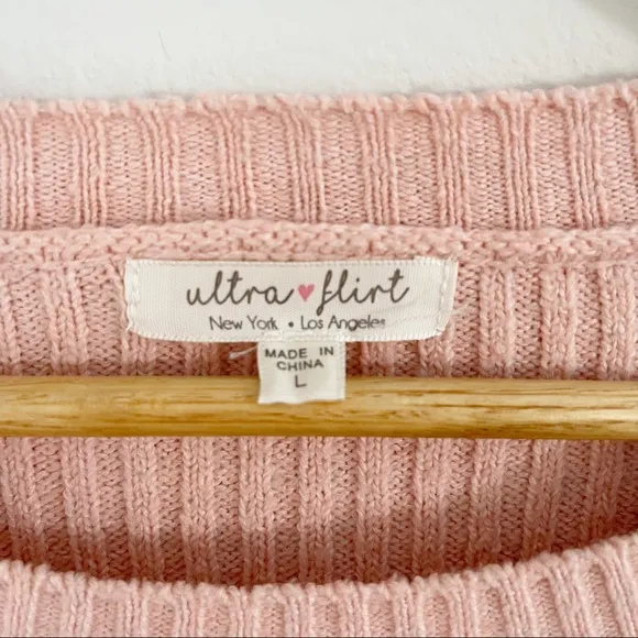 Blush Pink Ribbed Faux Fur Sleeve Sweater Sz Large