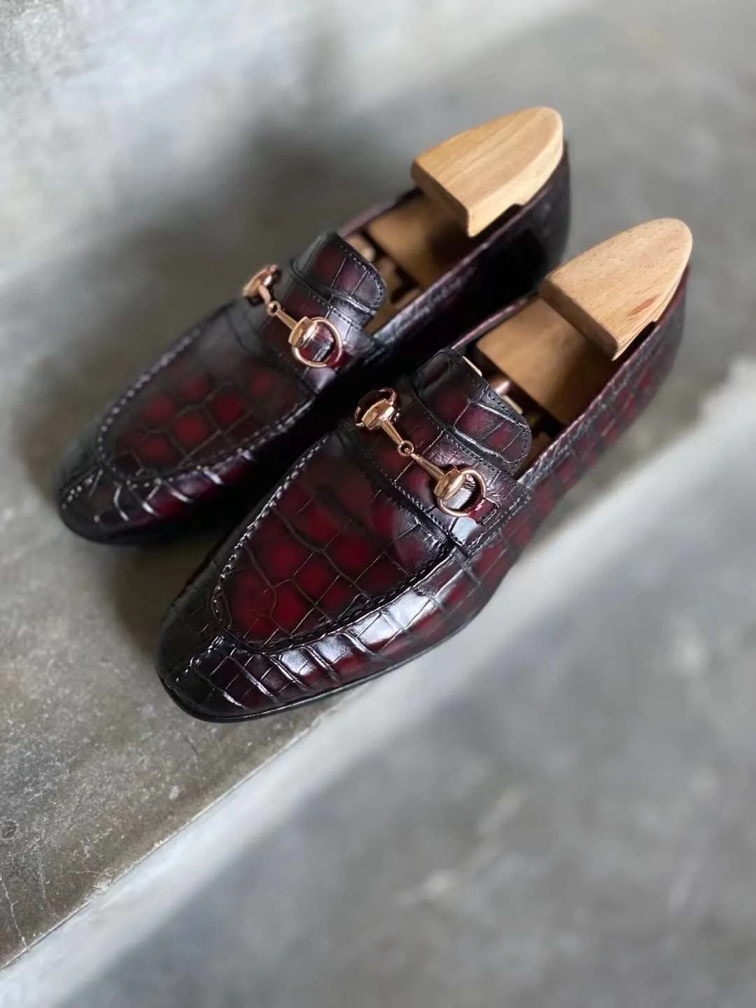 Bordeaux Alex Horse Bit crocodile Loafer