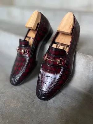 Bordeaux Alex Horse Bit crocodile Loafer