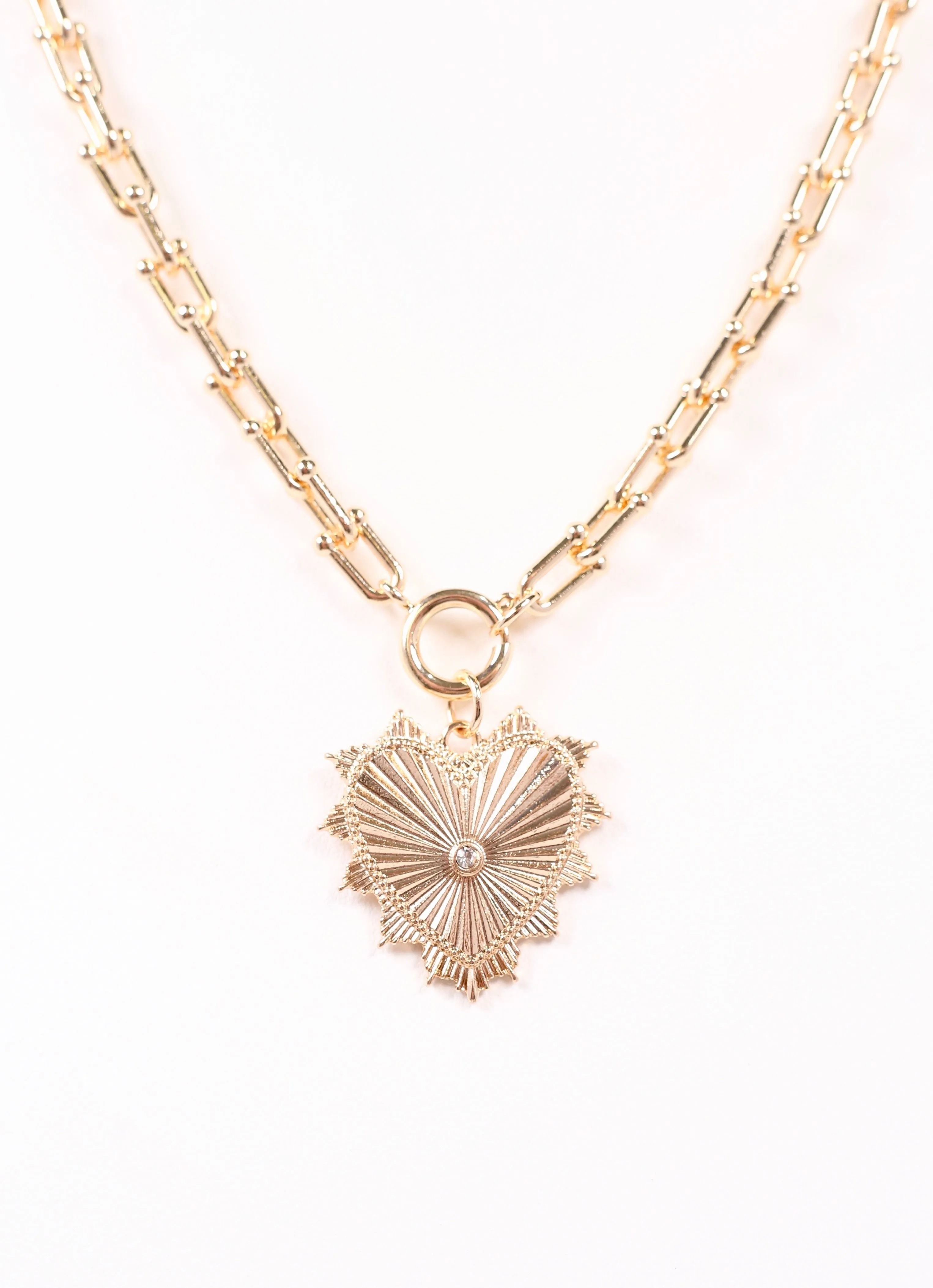 Borders Heart Charm Necklace Gold