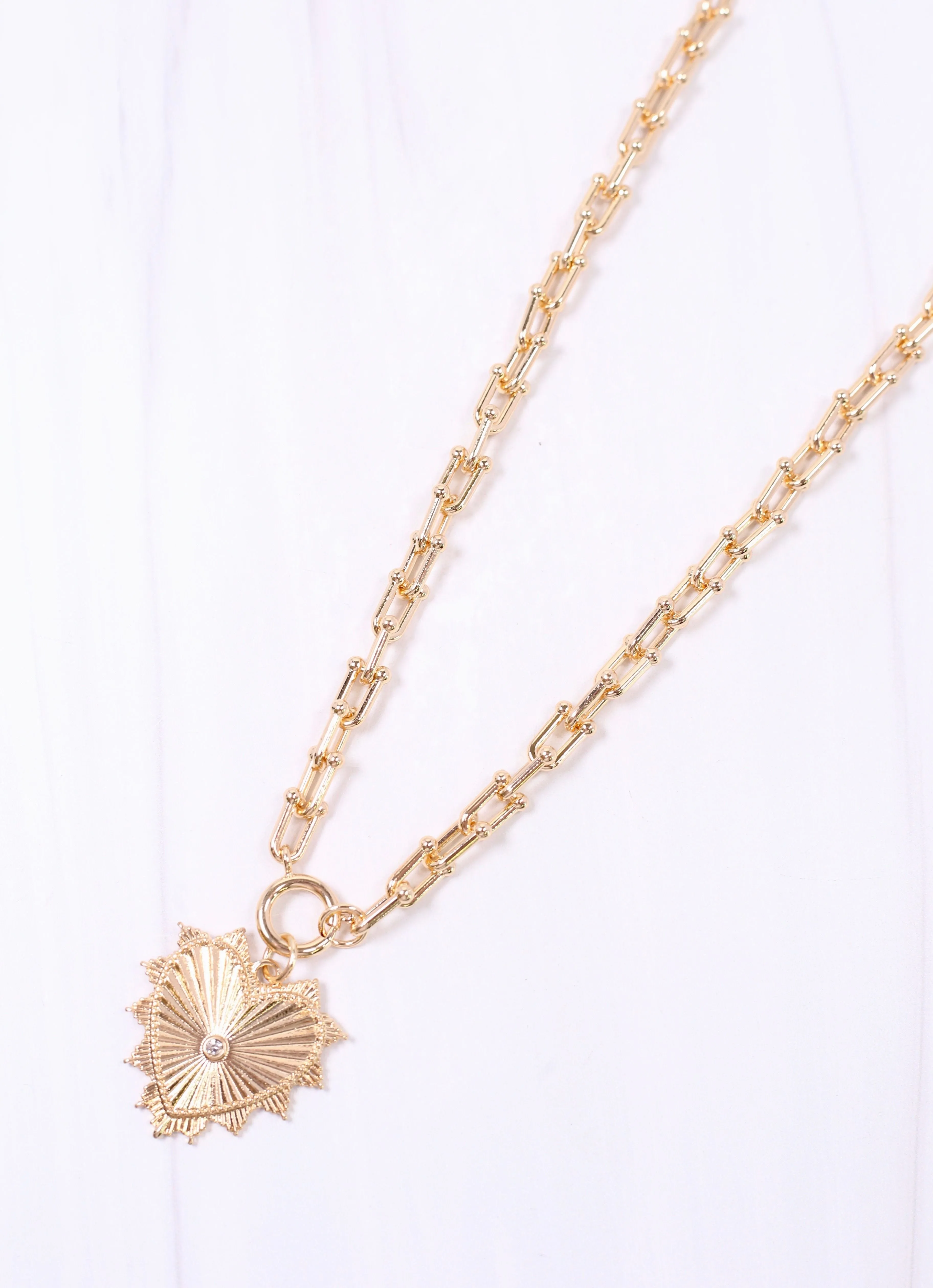 Borders Heart Charm Necklace Gold