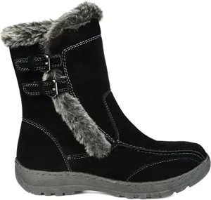 Brinley Co. Womens Faux Fur Trim Tread Sole Winter Boot Black, 7 Regular US