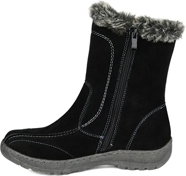 Brinley Co. Womens Faux Fur Trim Tread Sole Winter Boot Black, 7 Regular US