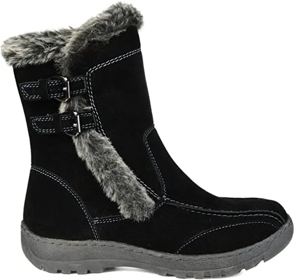 Brinley Co. Womens Faux Fur Trim Tread Sole Winter Boot Black, 7 Regular US