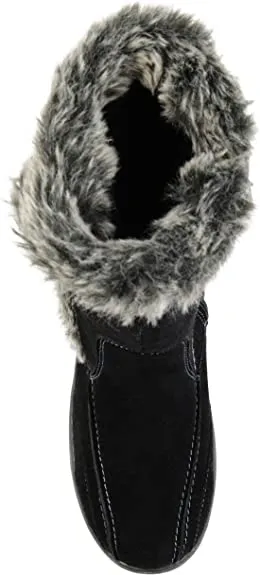 Brinley Co. Womens Faux Fur Trim Tread Sole Winter Boot Black, 7 Regular US