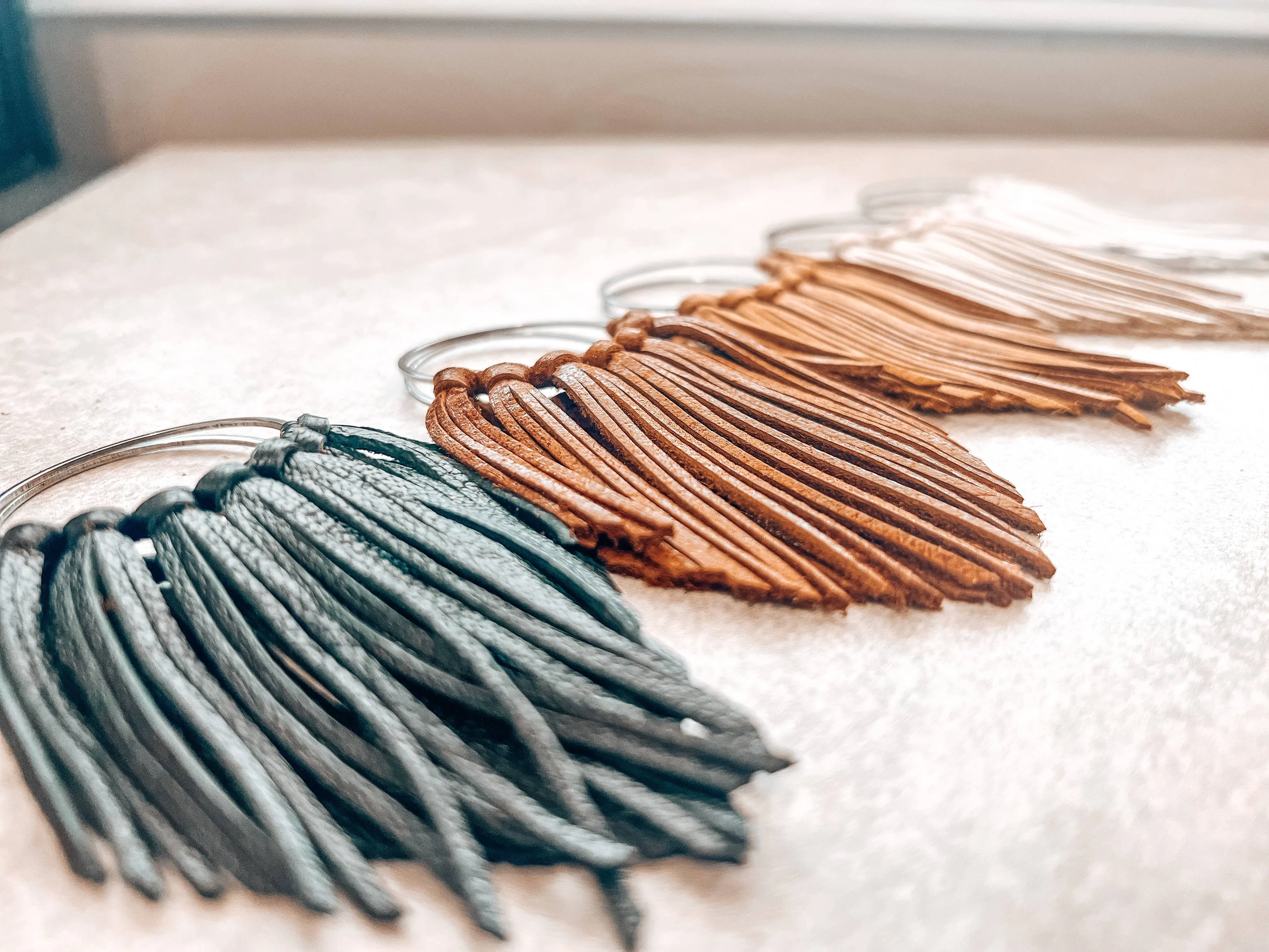 Brown Fringed in Faith Cascade Fringe Hoops Earrings