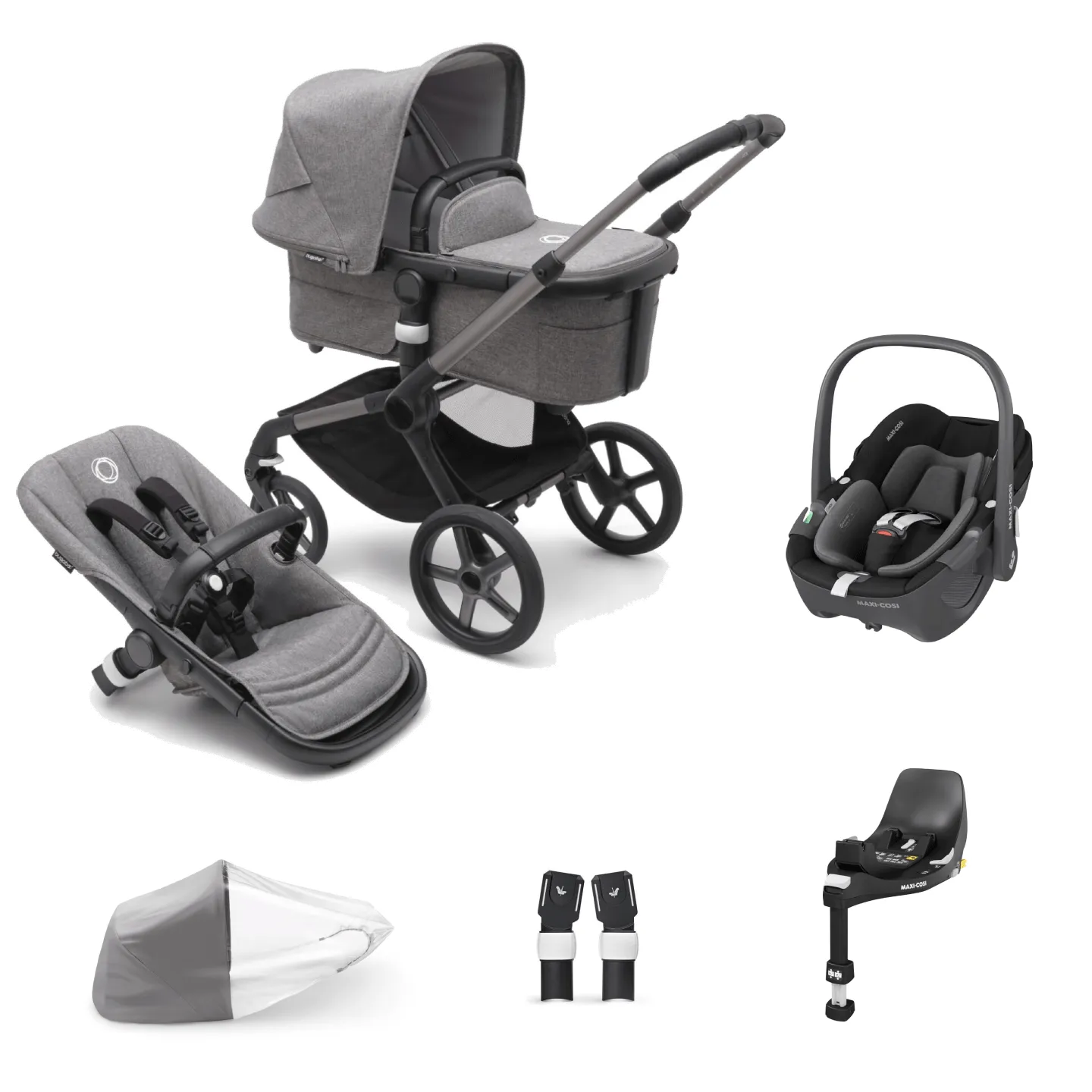 Bugaboo Fox 5, Pebble 360 and Base Travel System - Graphite/Grey Melange