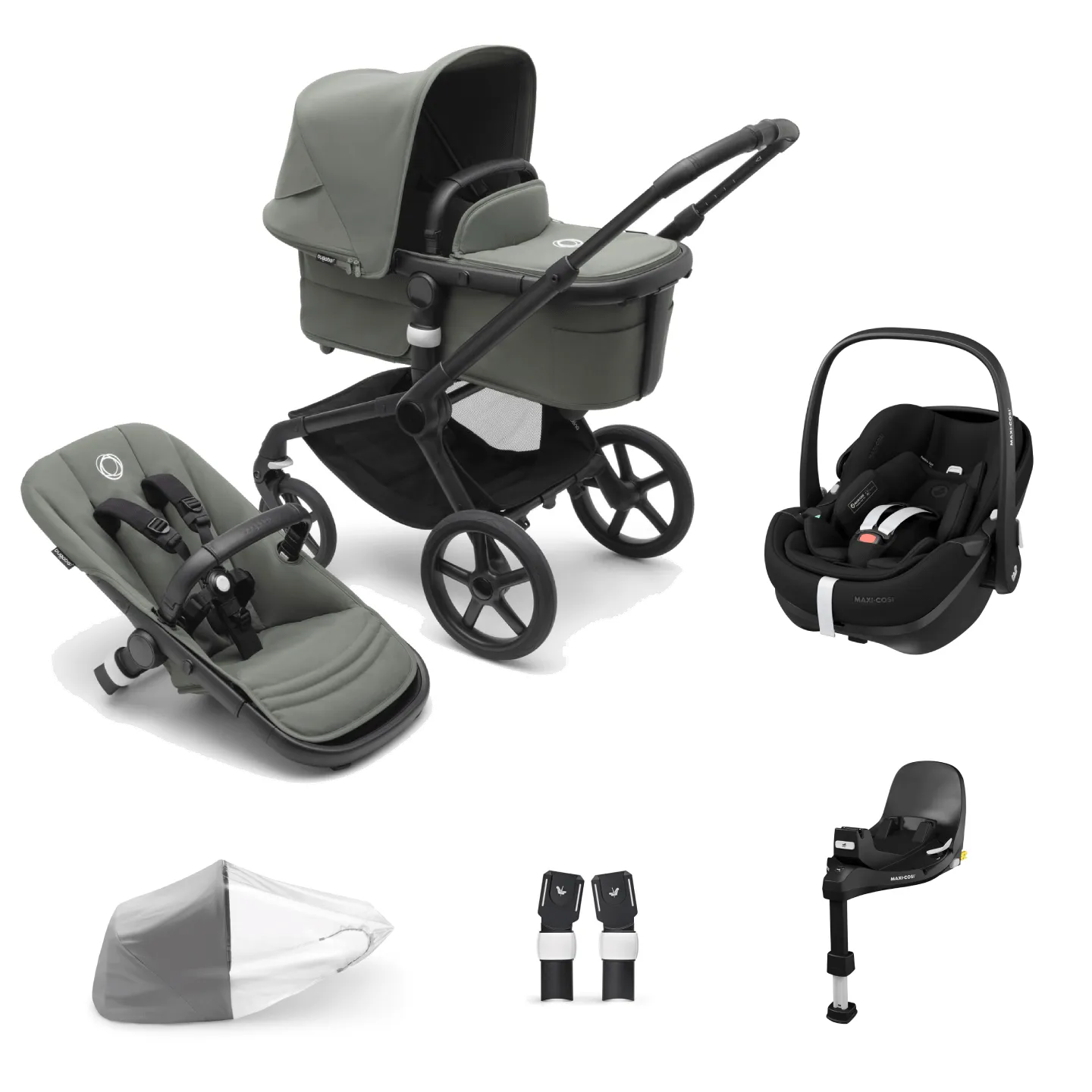 Bugaboo Fox 5, Pebble 360 PRO 2 and Base Travel System - Black/Forest Green