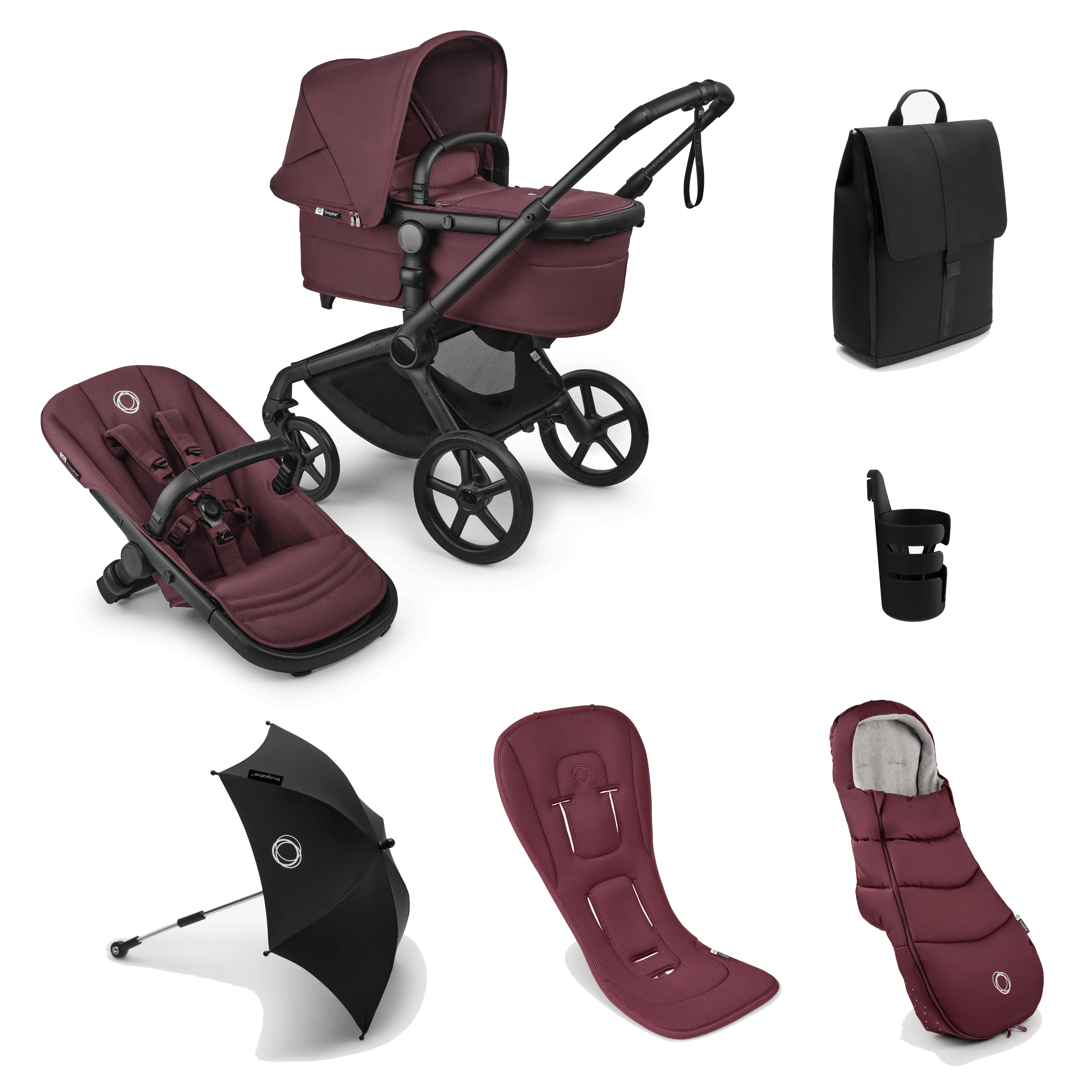 Bugaboo Fox 5 Renew Complete Bundle - Black/Dark Cherry/Dark Cherry