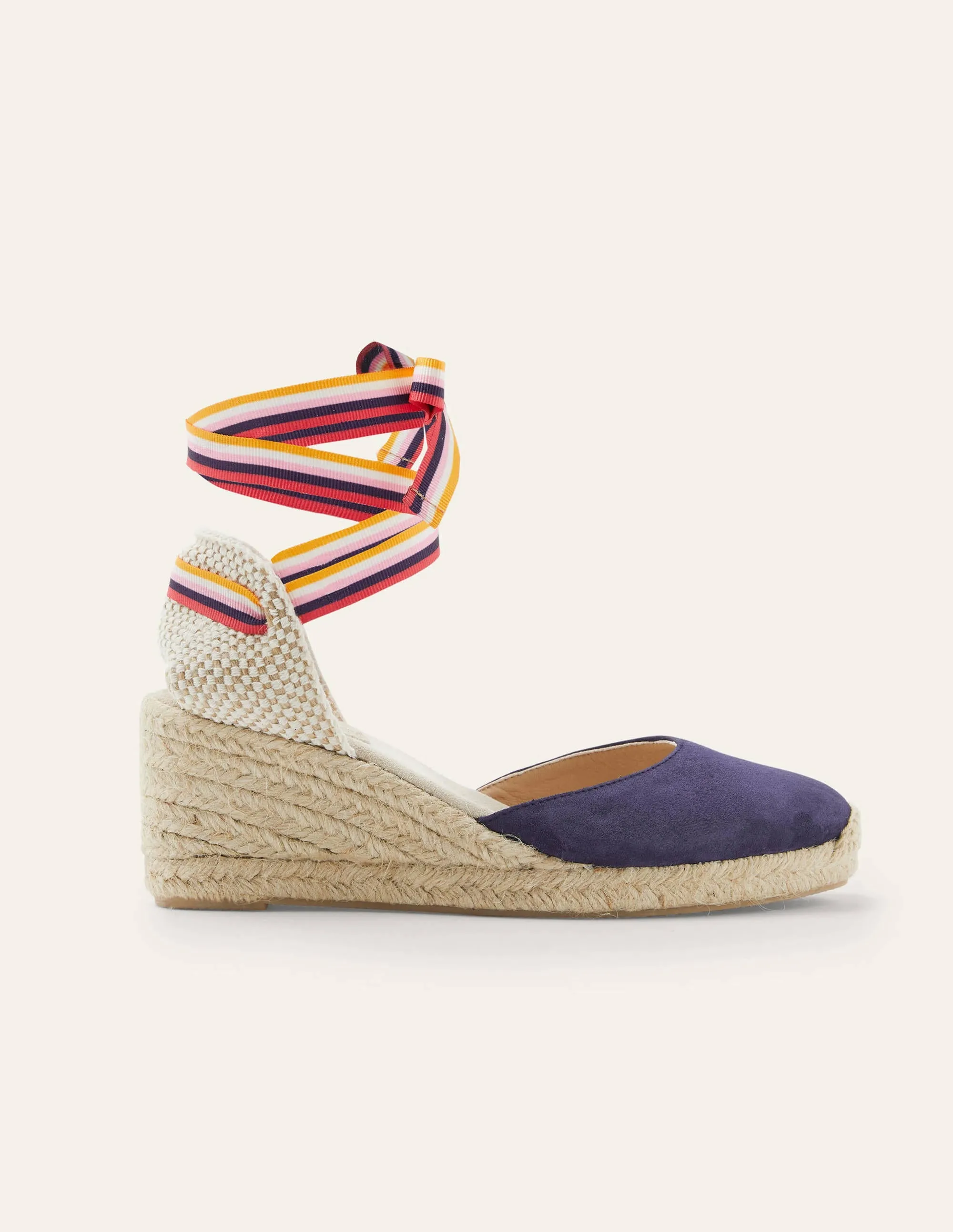 Cassie Espadrille Wedge-Navy, Multi Stripe Ribbon
