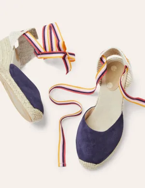 Cassie Espadrille Wedge-Navy, Multi Stripe Ribbon