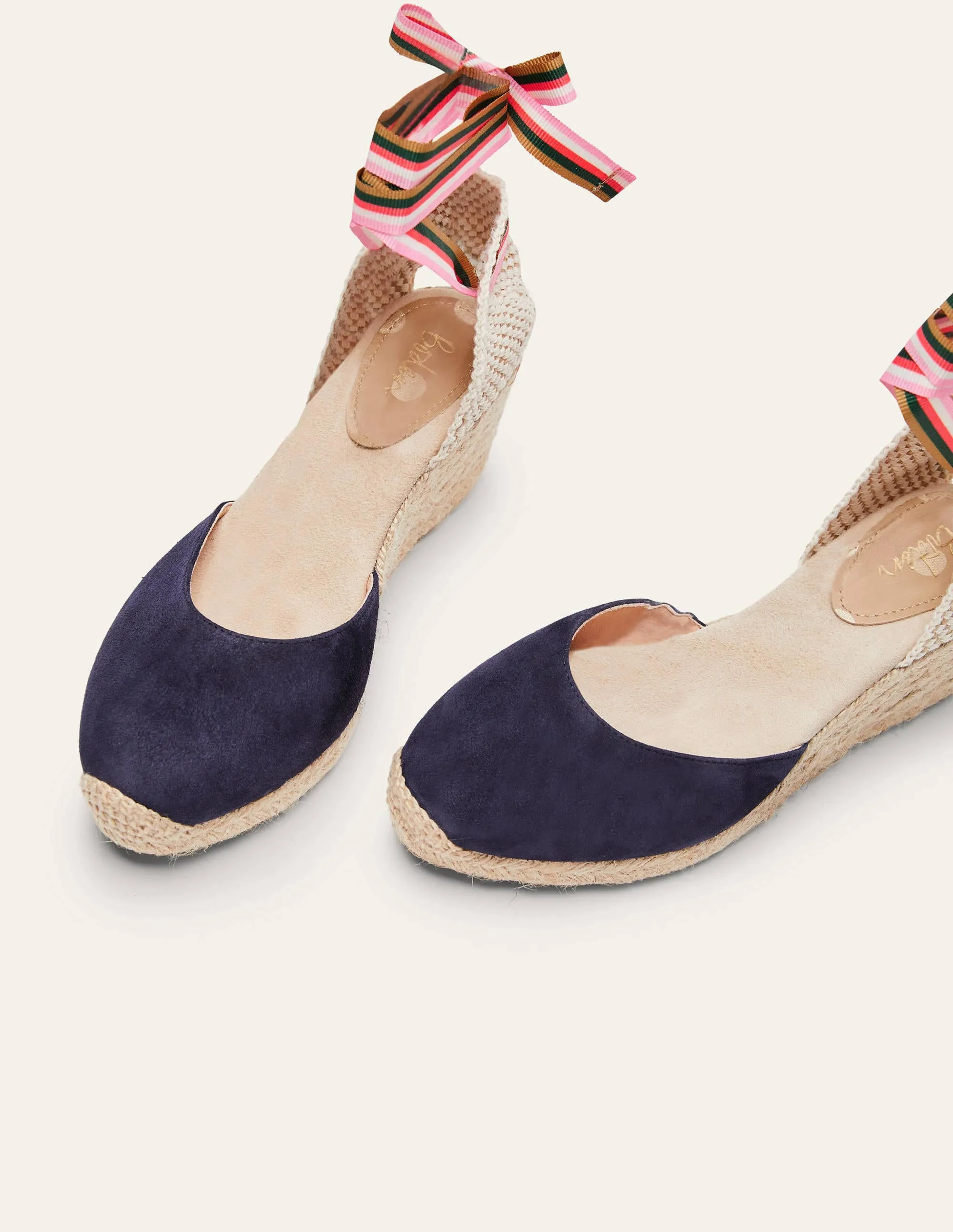 Cassie Espadrille Wedge-Navy, Multi Stripe Ribbon
