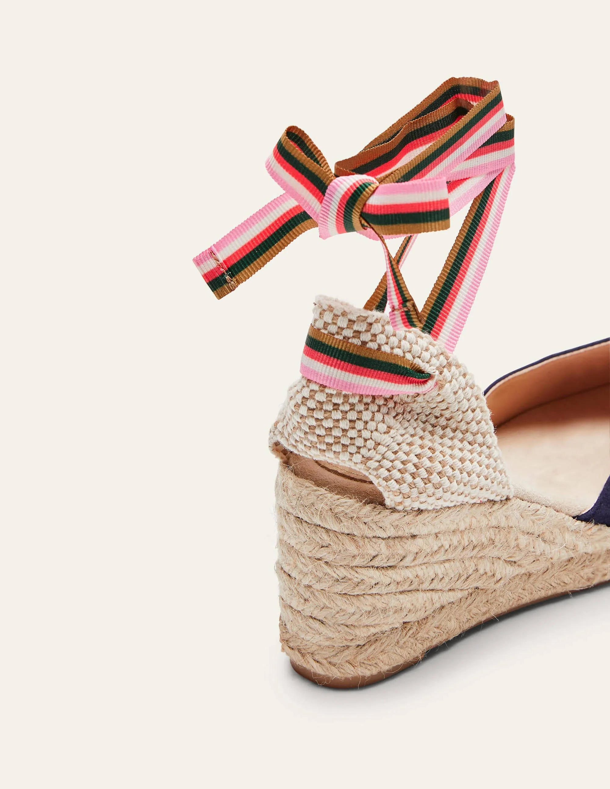 Cassie Espadrille Wedge-Navy, Multi Stripe Ribbon