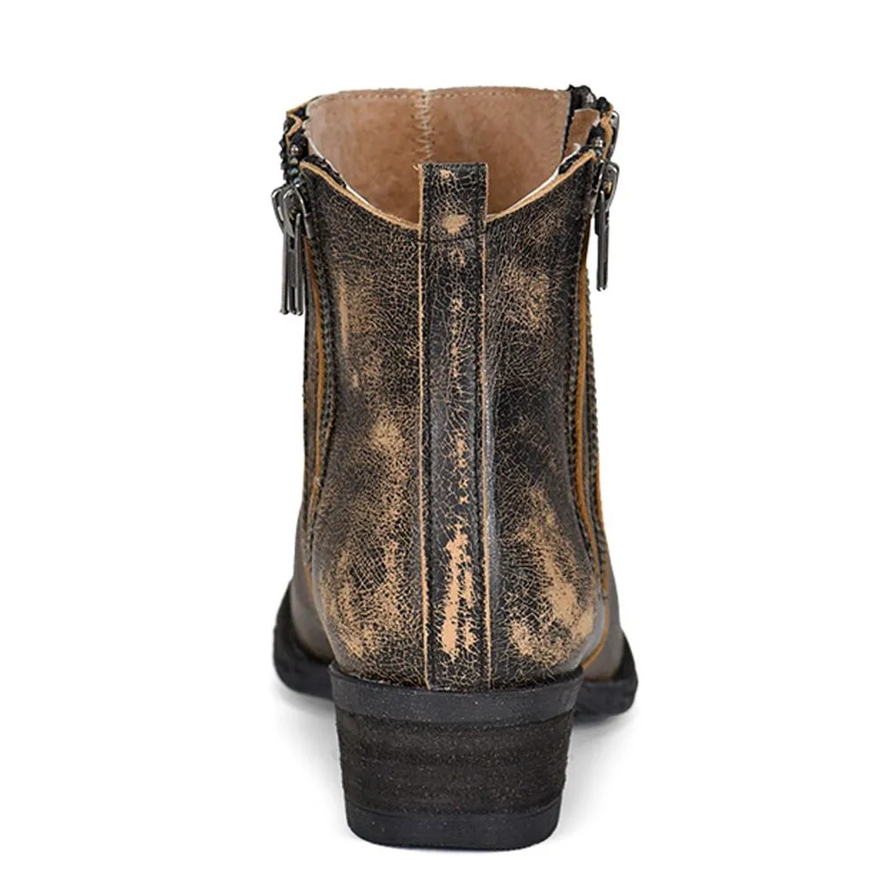 Circle G Black Distressed Double Zipper Ankle Boot Q5144