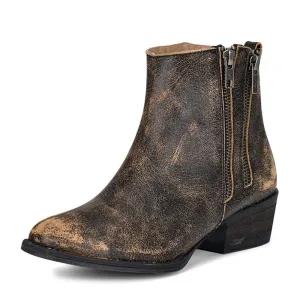 Circle G Black Distressed Double Zipper Ankle Boot Q5144