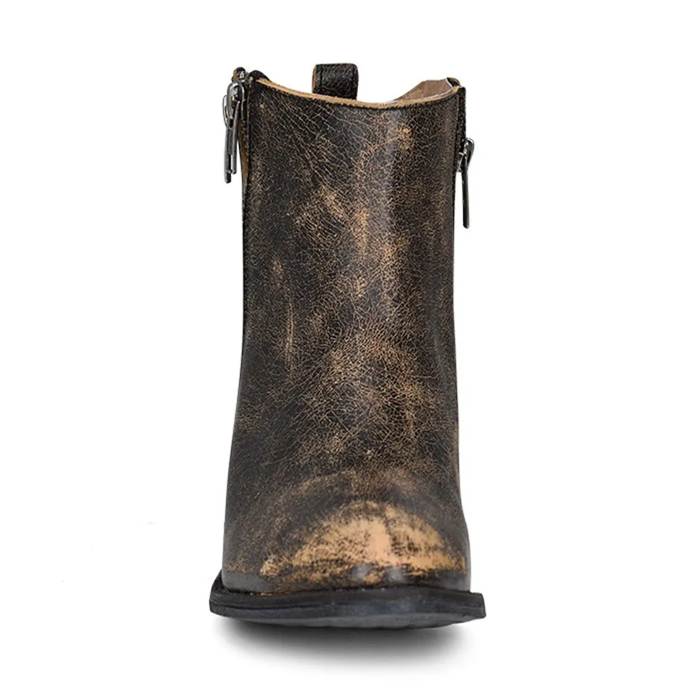 Circle G Black Distressed Double Zipper Ankle Boot Q5144