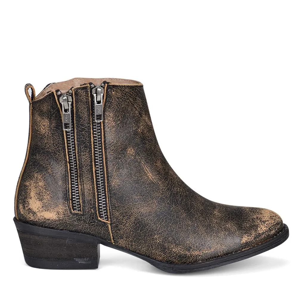 Circle G Black Distressed Double Zipper Ankle Boot Q5144