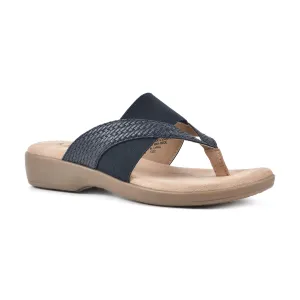CLIFFS BY WHITE MOUNTAIN Bumble Women's Thong Sandal, Navy/Woven/Smooth, 8 M