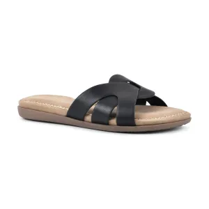 CLIFFS BY WHITE MOUNTAIN Fortunate Women's Slide Sandal, Black/Burnished/Smooth, 8 M