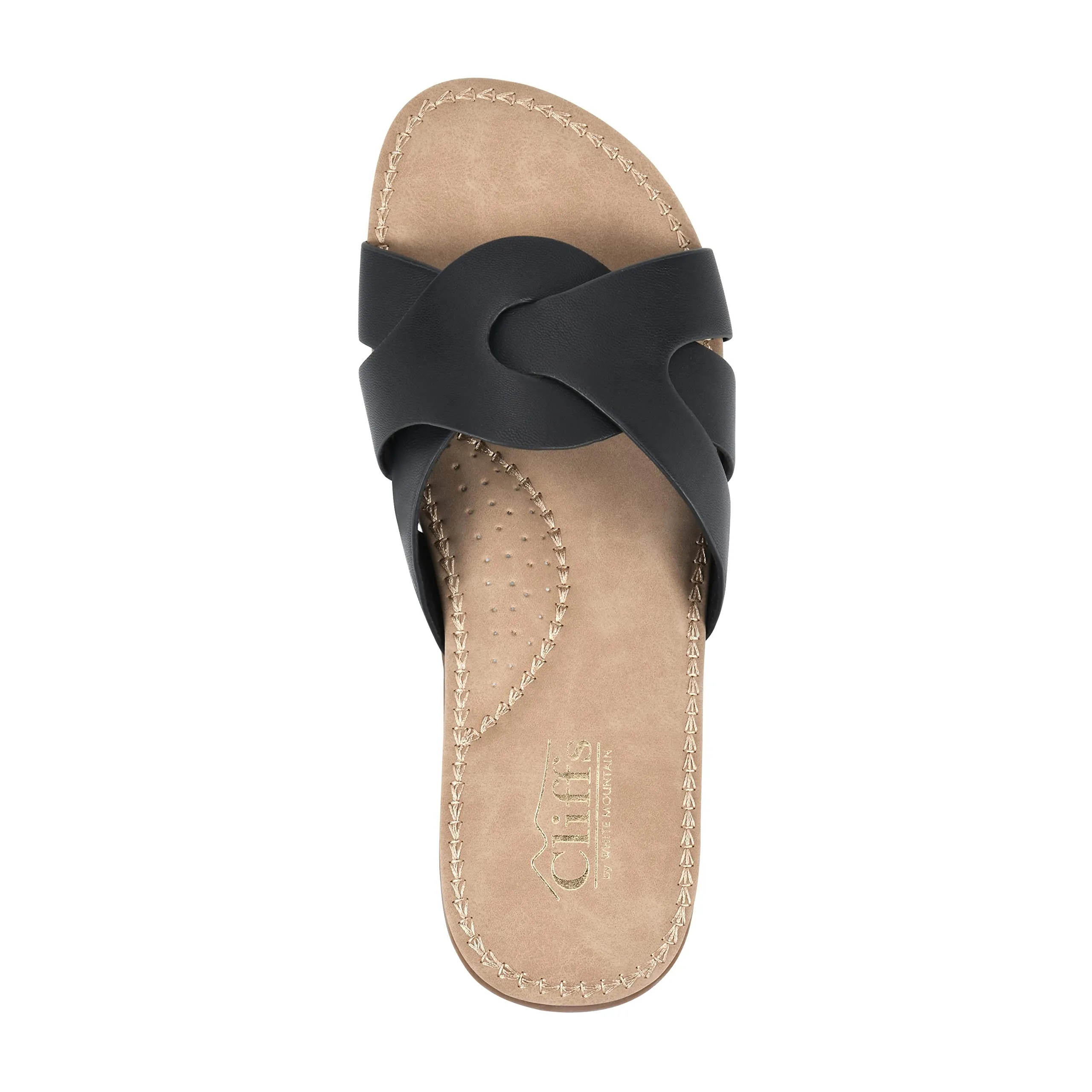 CLIFFS BY WHITE MOUNTAIN Fortunate Women's Slide Sandal, Black/Burnished/Smooth, 8 M