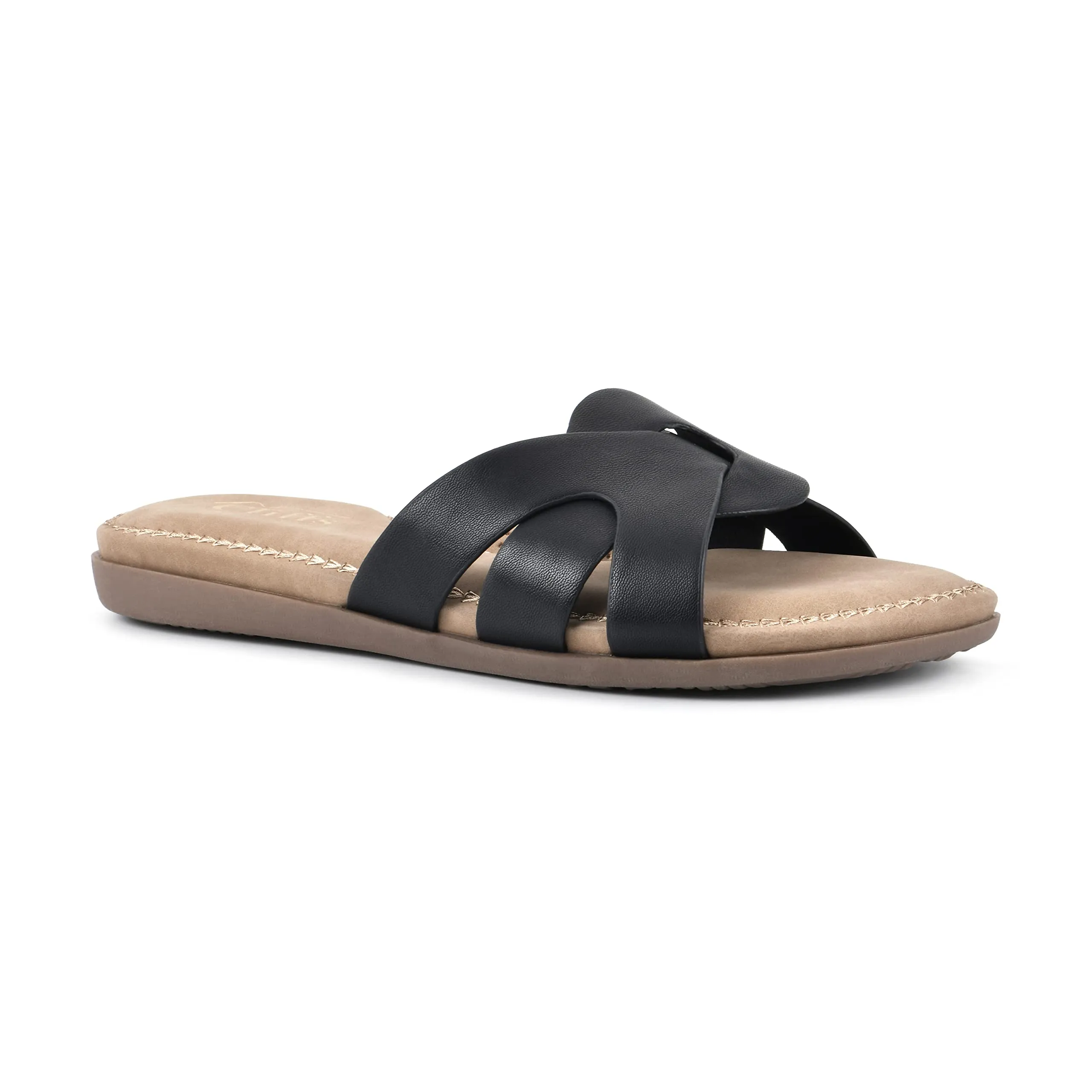 CLIFFS BY WHITE MOUNTAIN Fortunate Women's Slide Sandal, Black/Burnished/Smooth, 8 M