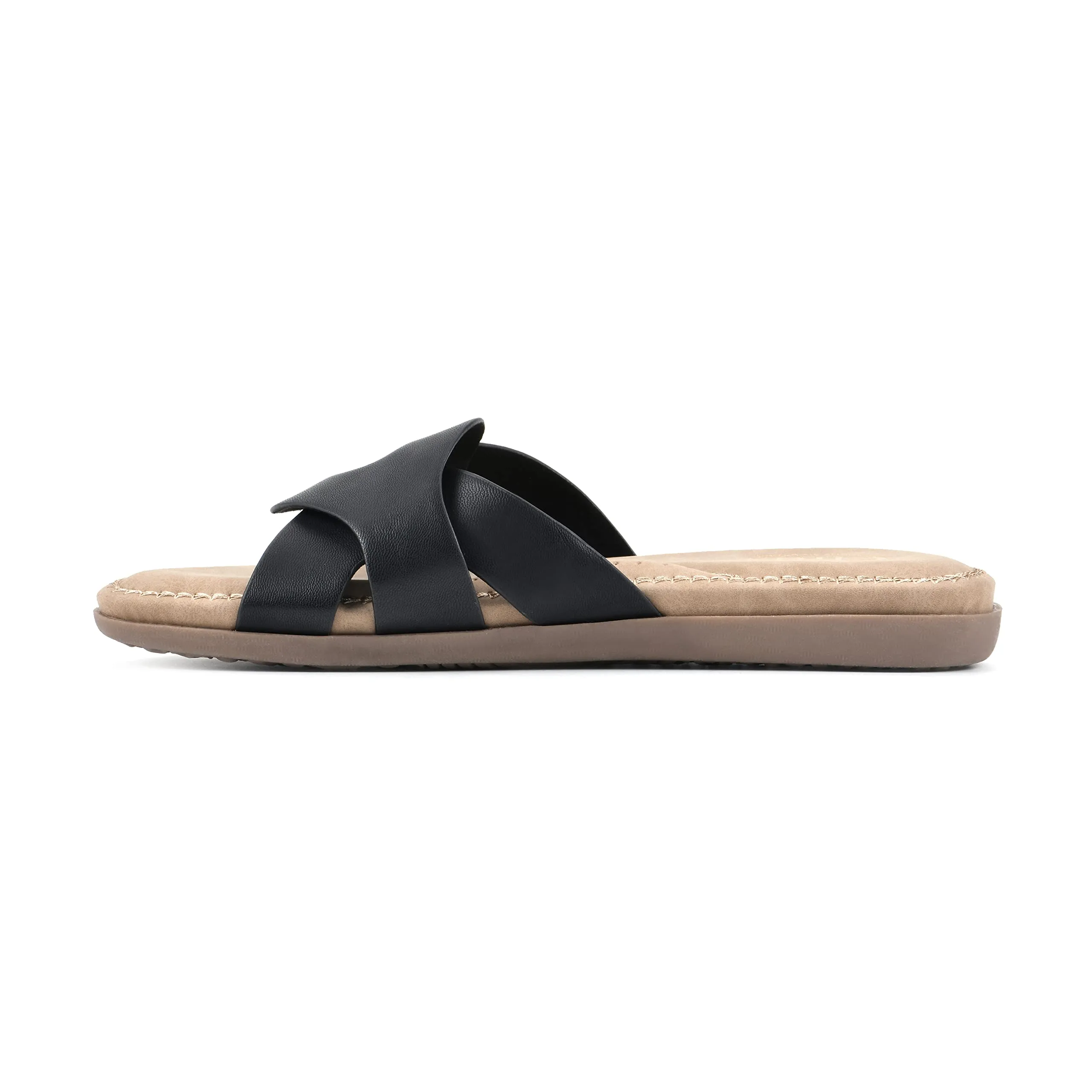 CLIFFS BY WHITE MOUNTAIN Fortunate Women's Slide Sandal, Black/Burnished/Smooth, 8 M