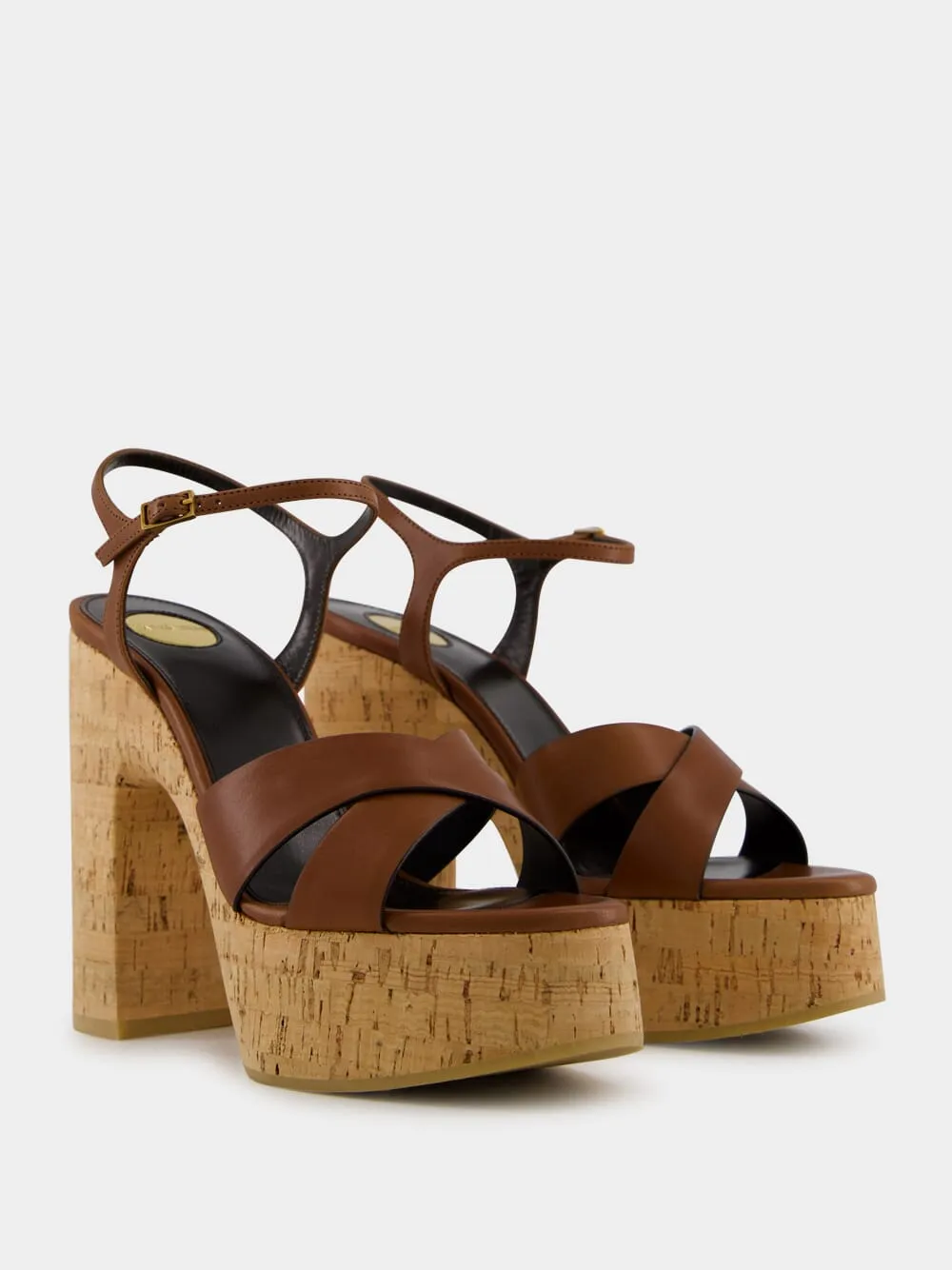 Cognac Bianca Platform Sandals in Smooth Leather