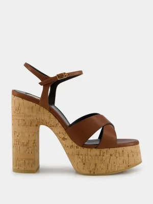 Cognac Bianca Platform Sandals in Smooth Leather