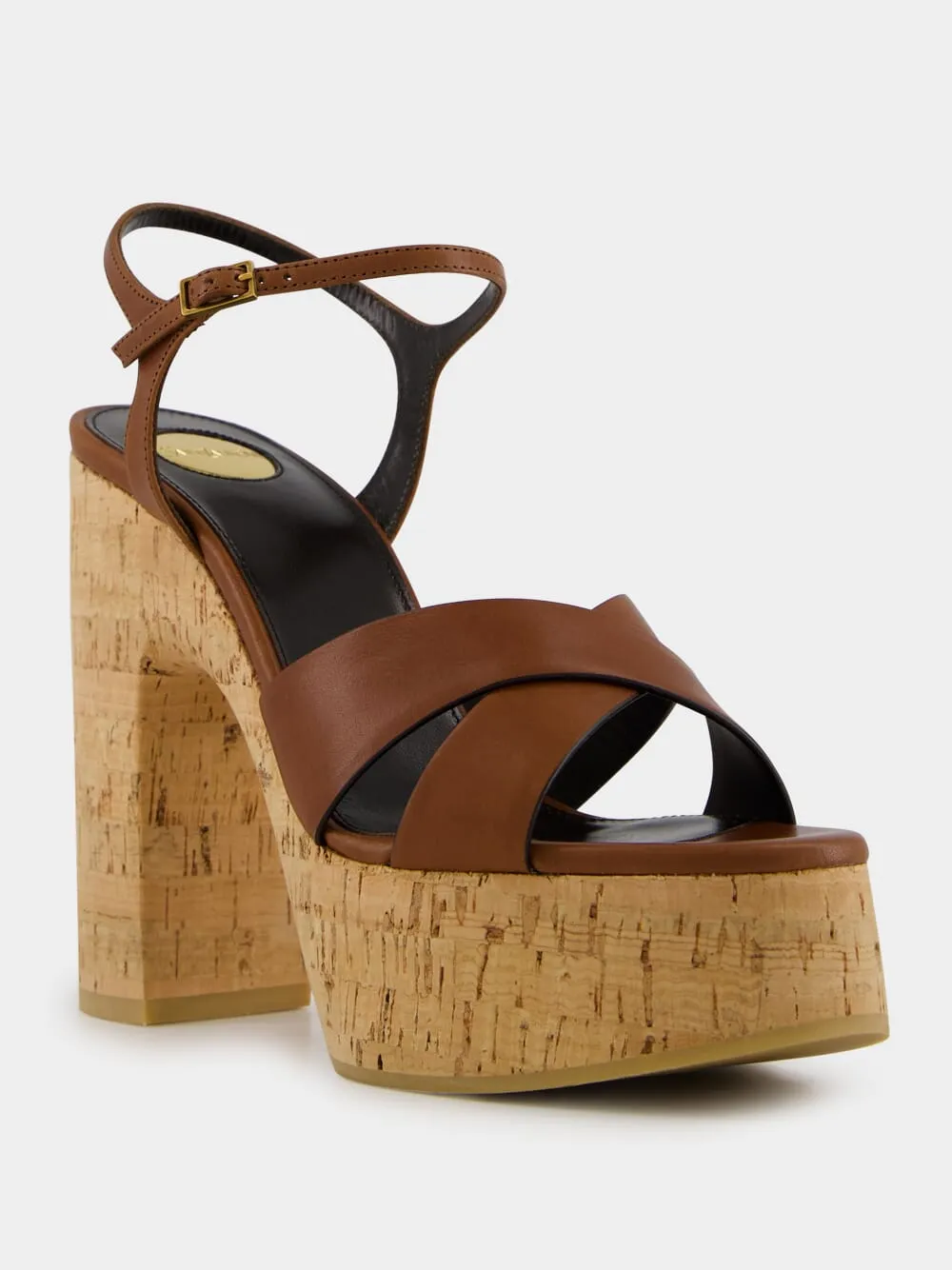 Cognac Bianca Platform Sandals in Smooth Leather