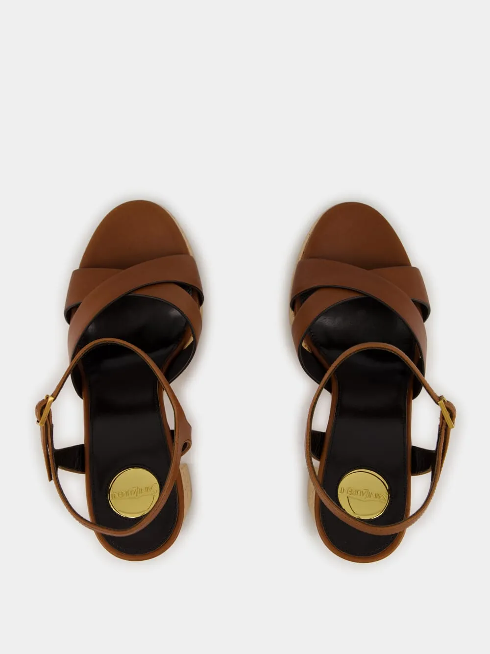 Cognac Bianca Platform Sandals in Smooth Leather