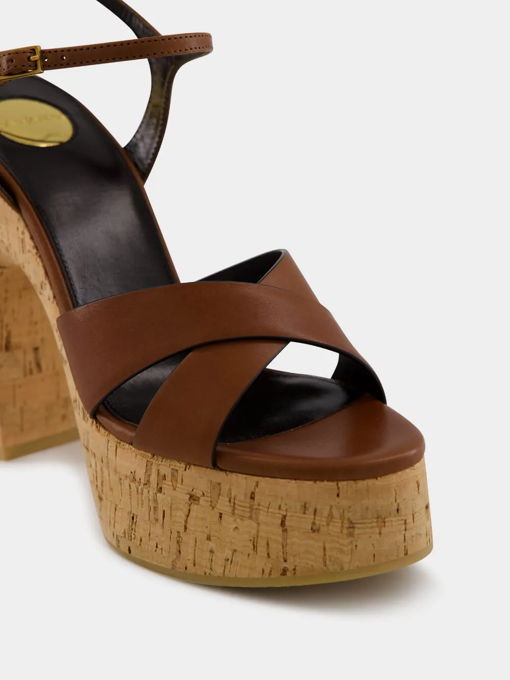 Cognac Bianca Platform Sandals in Smooth Leather