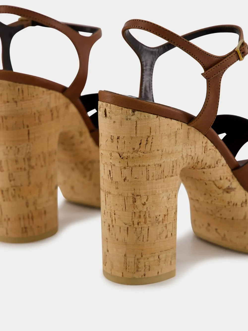 Cognac Bianca Platform Sandals in Smooth Leather