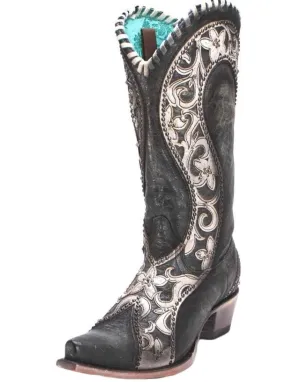 Corral Black Overlay and Woven Crystals Boots