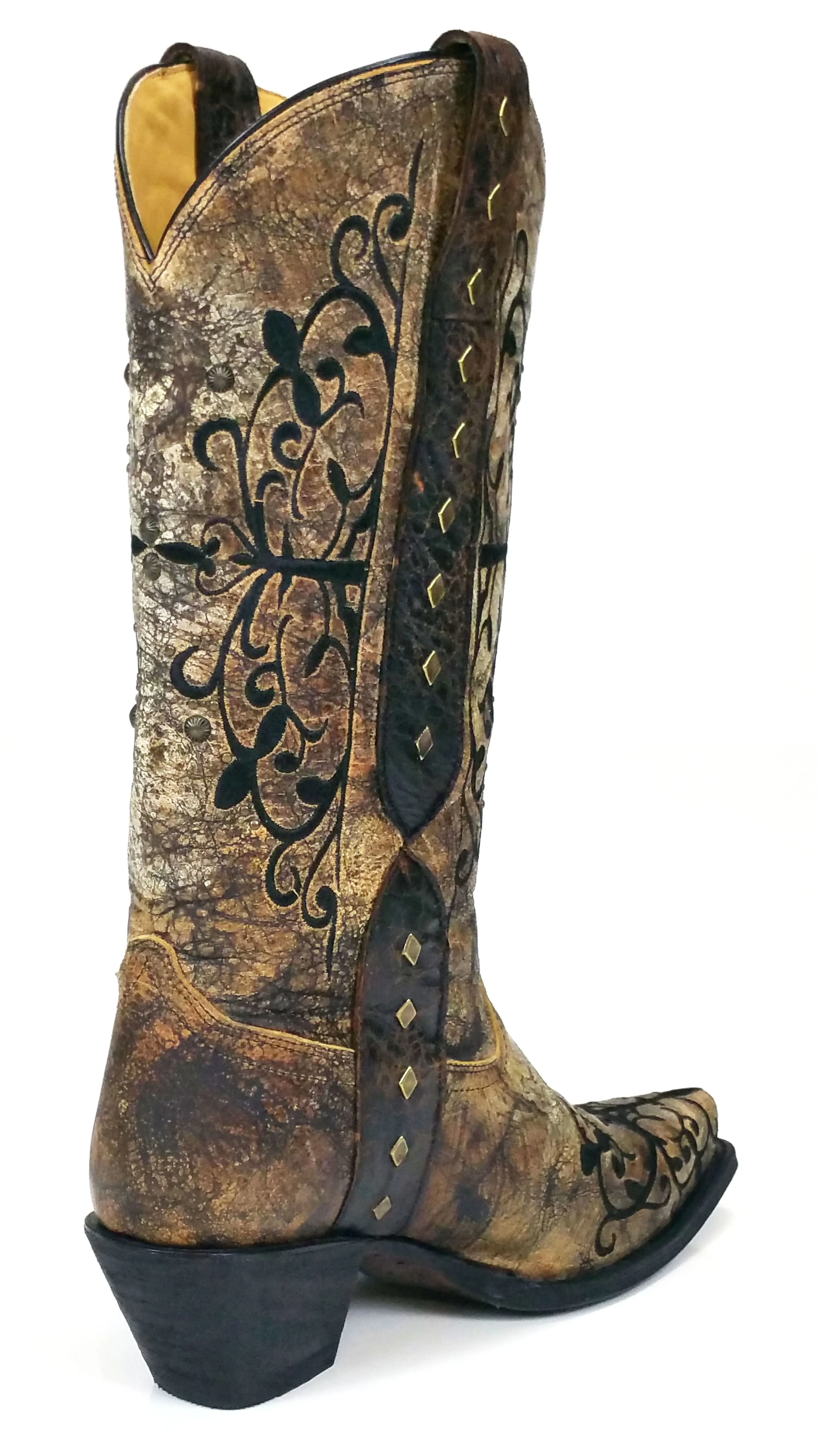 Corral Boots Black Bronze Long Pull Strap Snip Toe