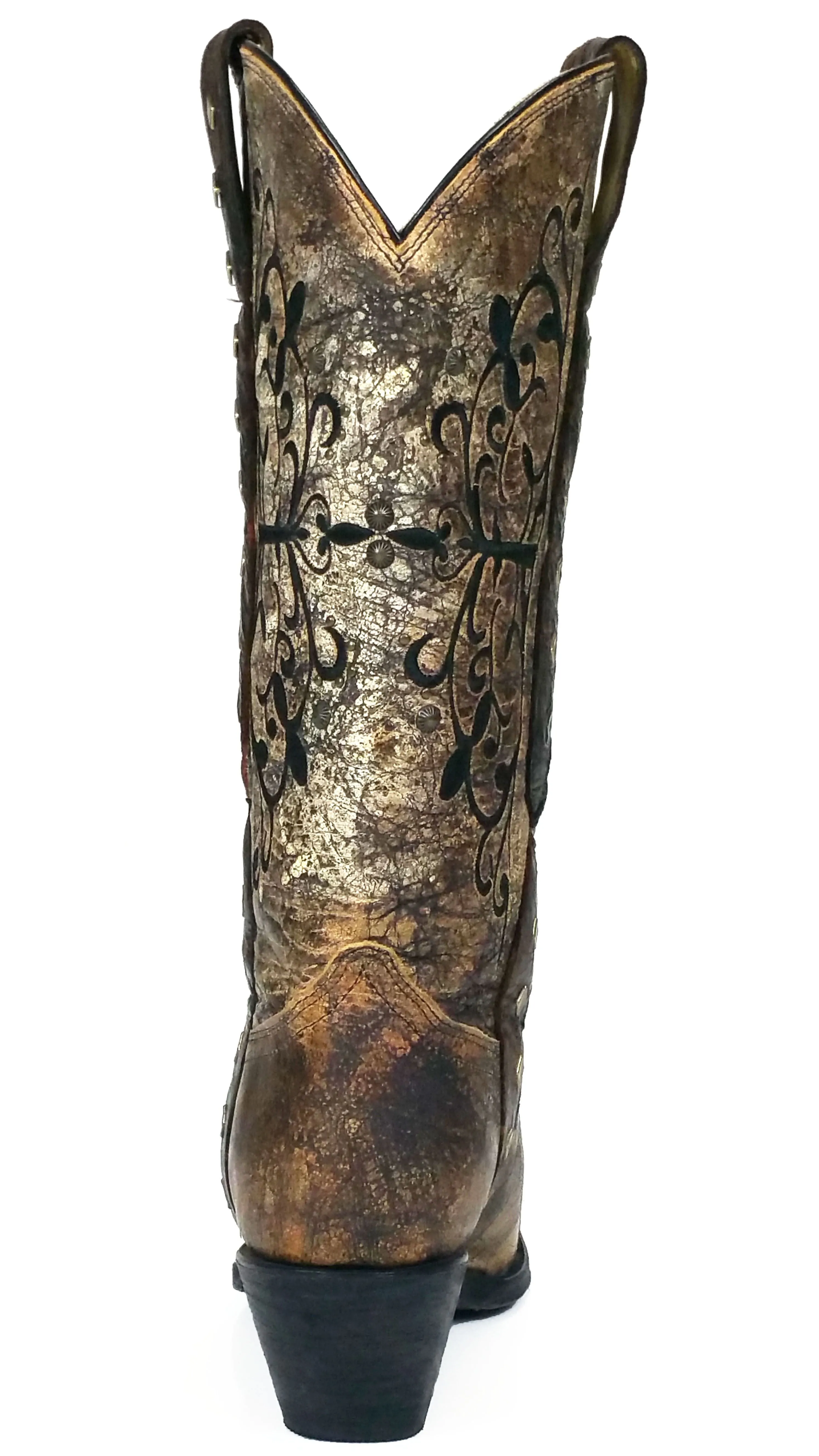 Corral Boots Black Bronze Long Pull Strap Snip Toe