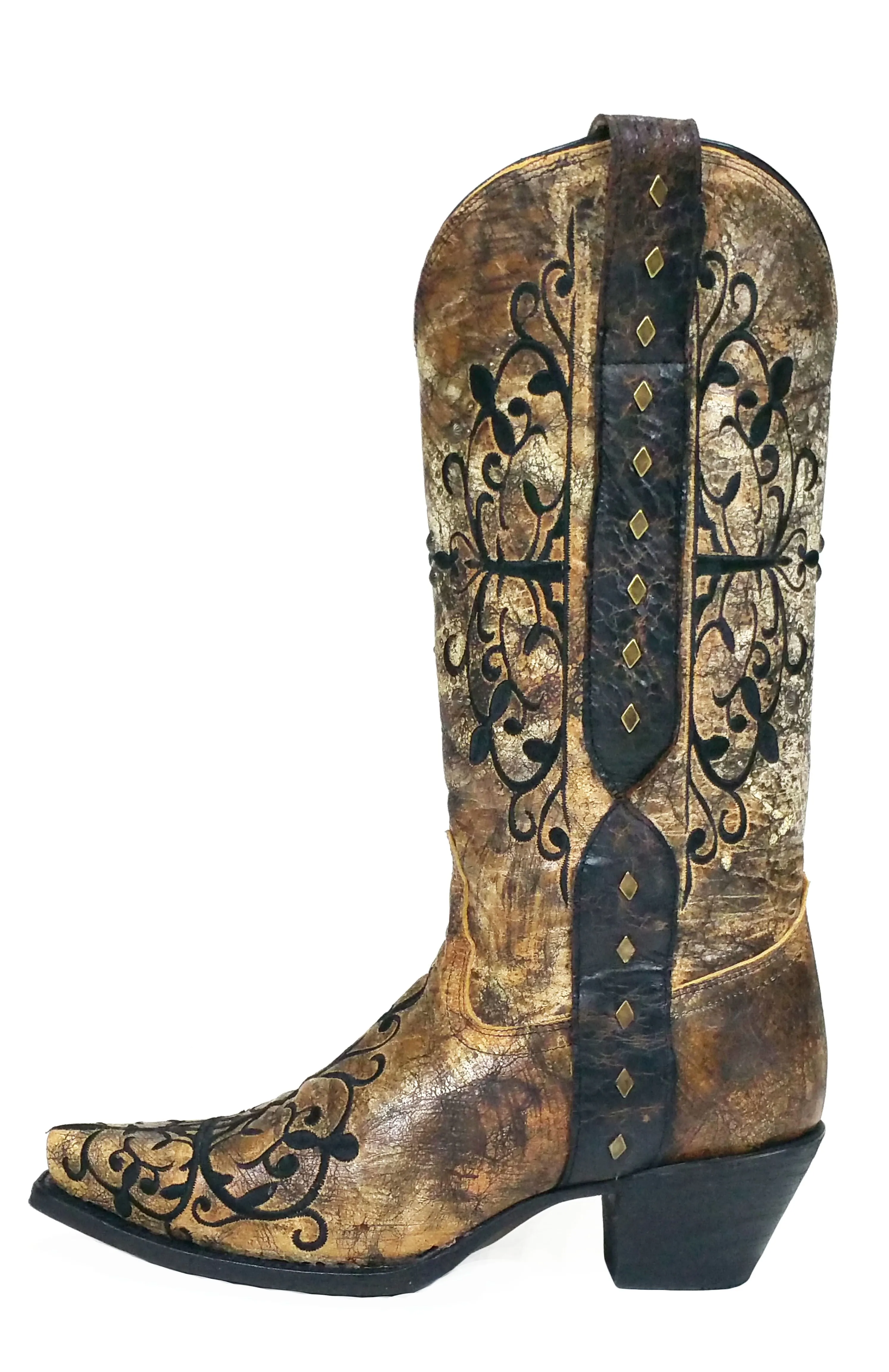 Corral Boots Black Bronze Long Pull Strap Snip Toe